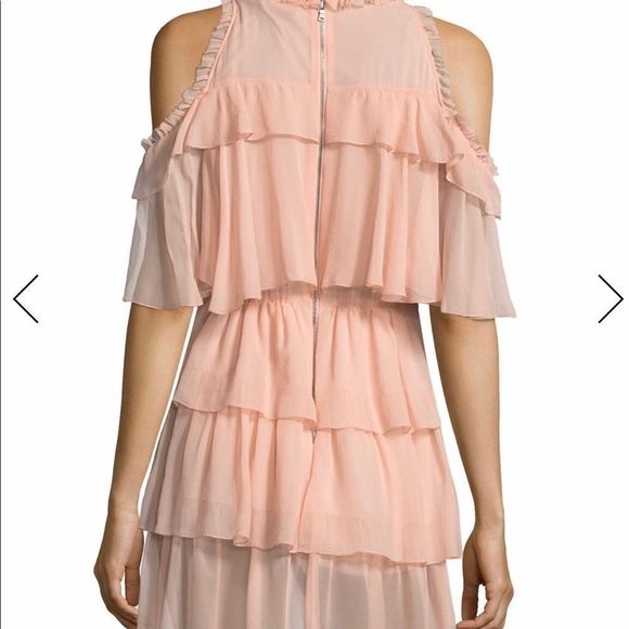 NWT $395 alice + olivia | Nichola | Tier Ruffled Silk Cold-Shoulder Dress | 12 - Picture 6 of 16